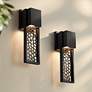 2_Possini Euro Miele 16"H Matte Black Outdoor LED Wall Light Set of 2