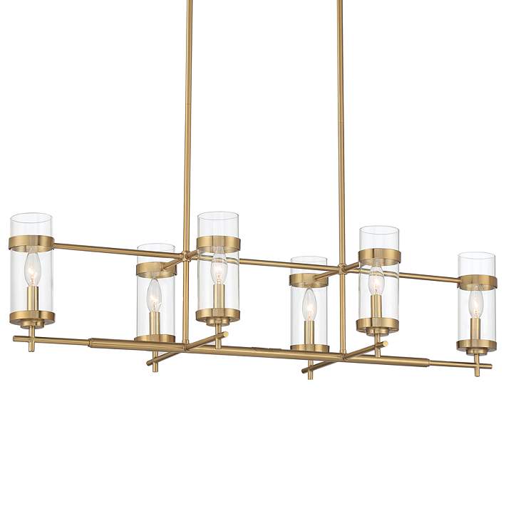 Possini Euro Design Mikel Soft Gold Linear Island Pendant Chandelier 42  Wide Modern Clear Glass Shade 6-Light Fixture for Dining Room House Kitchen  