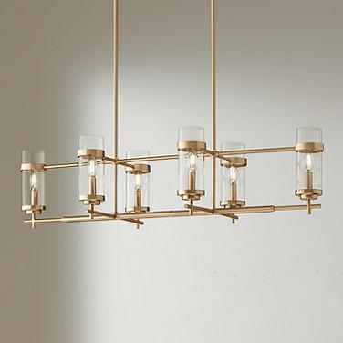 Possini Euro Mikel 42" Wide Gold Modern 6-Light Linear Island Pendant