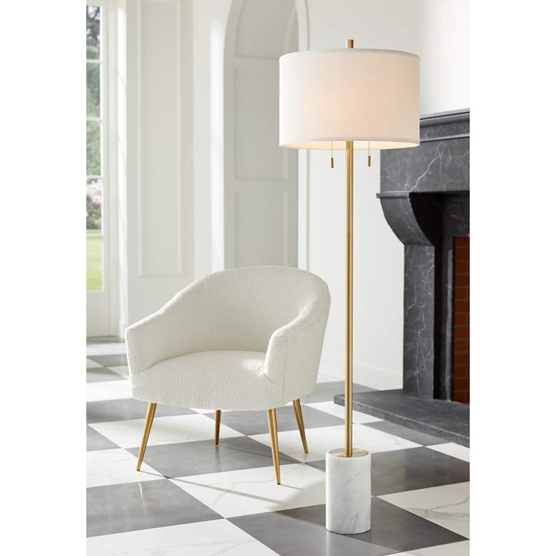 Possini Euro Milan 64&quot; Gold Finish Modern Floor Lamp with Marble Base