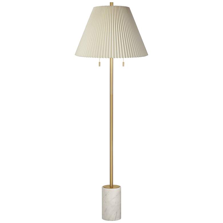 Image 2 Possini Euro Milan 66" Gold and Marble Floor Lamp with Pleated Shade