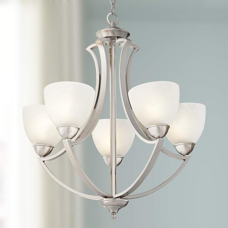 Image 2 Possini Euro Milbury 24" Wide Five Light Satin Nickel Chandelier