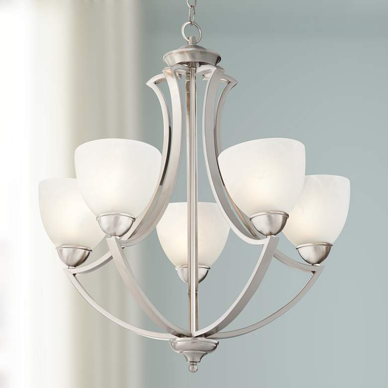 Image 2 Possini Euro Milbury 24 inch Wide Five Light Satin Nickel Chandelier