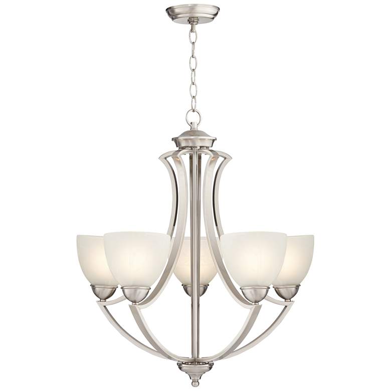 Image 7 Possini Euro Milbury 24 inch Wide Five Light Satin Nickel Chandelier more views