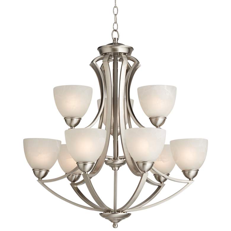 Image 2 Possini Euro Milbury 30 inch Wide Satin Nickel 9-Light Chandelier