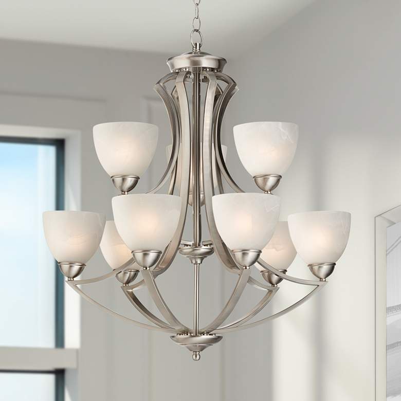 Image 1 Possini Euro Milbury 30" Wide Satin Nickel 9-Light Chandelier