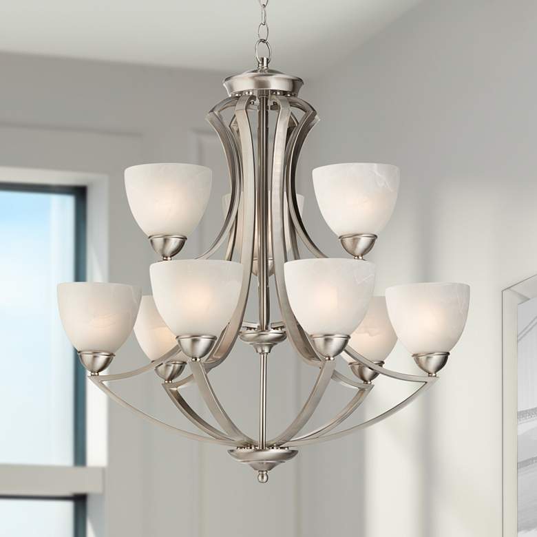 Image 1 Possini Euro Milbury 30 inch Wide Satin Nickel 9-Light Chandelier