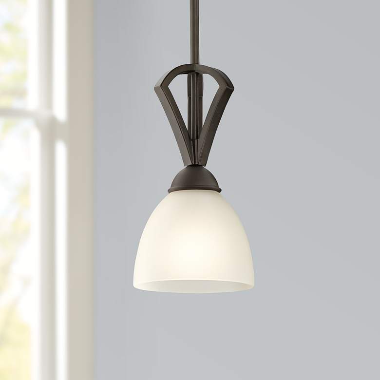 Image 1 Possini Euro Milbury 6" Wide Bronze White Glass Mini Pendant