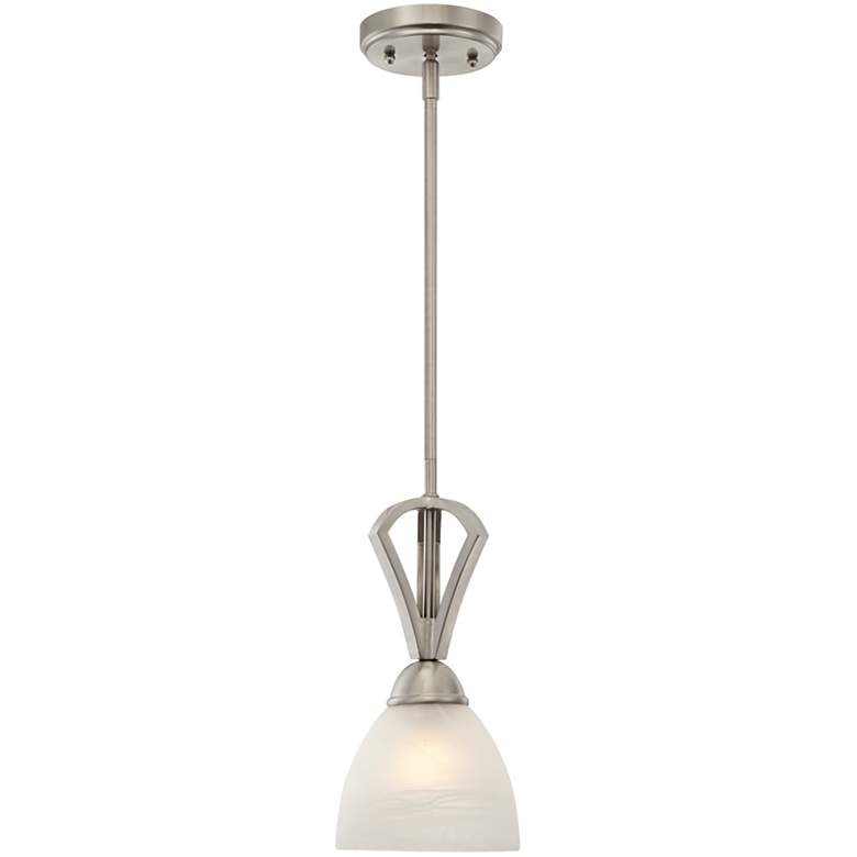 Image 3 Possini Euro Milbury 6" Wide Satin Nickel and White Glass Mini Pendant