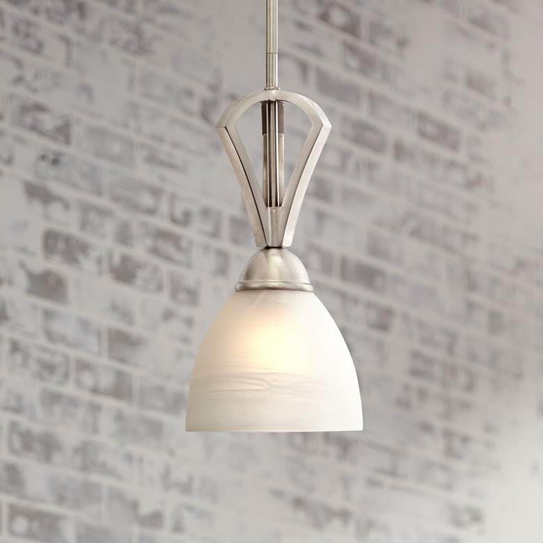 Image 2 Possini Euro Milbury 6" Wide Satin Nickel and White Glass Mini Pendant