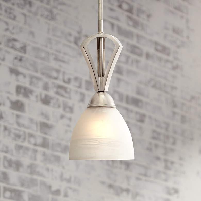 Image 2 Possini Euro Milbury 6 inch Wide Satin Nickel and White Glass Mini Pendant