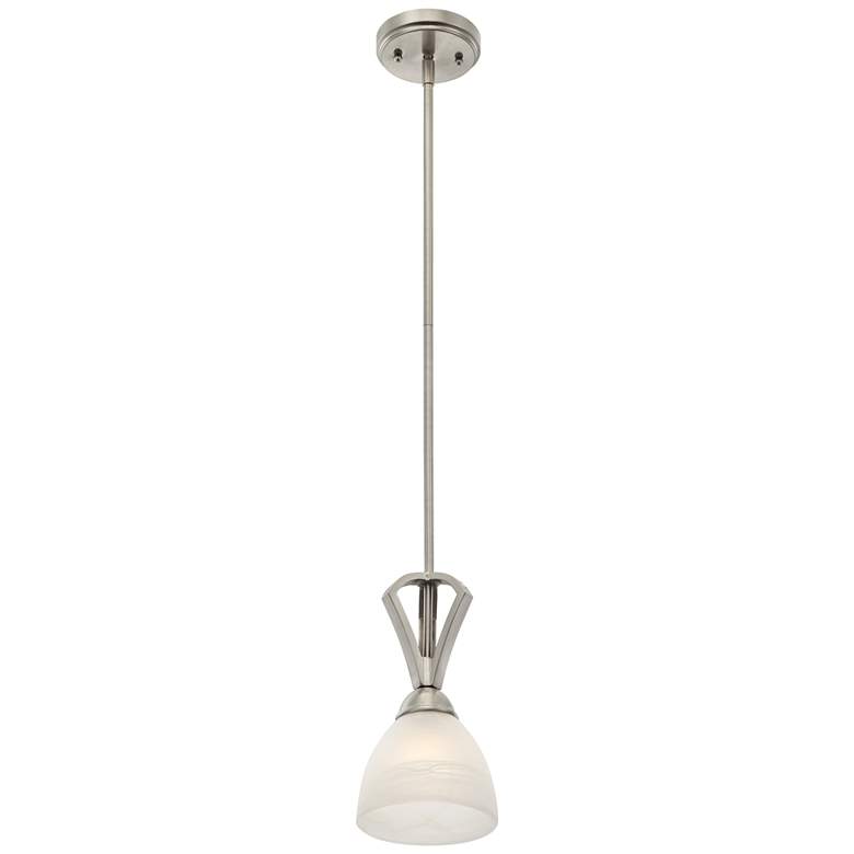 Image 7 Possini Euro Milbury 6 inch Wide Satin Nickel and White Glass Mini Pendant more views