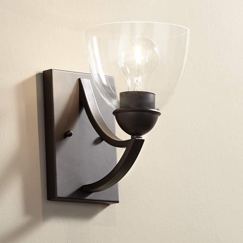 Image 1 Possini Euro Milbury 9" High Bronze Clear Glass Wall Sconce