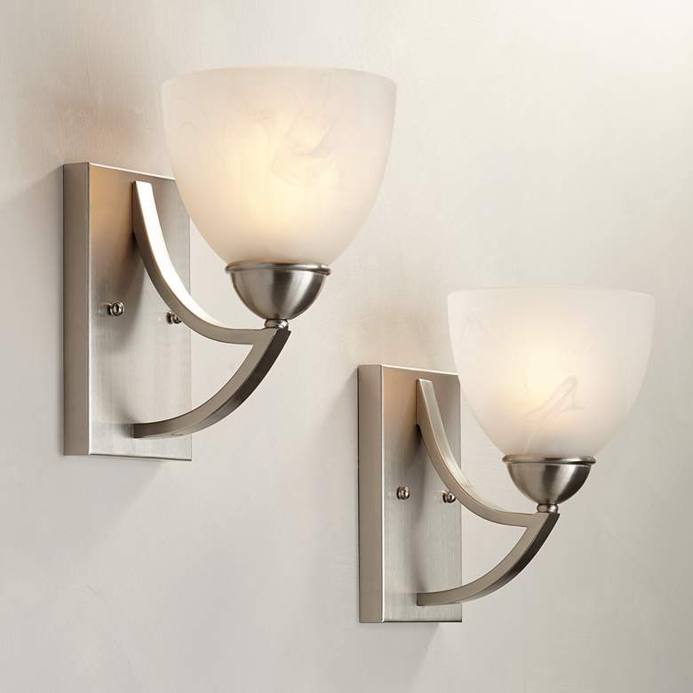Image 1 Possini Euro Milbury 9" High Marbleized Glass Wall Sconce Set of 2