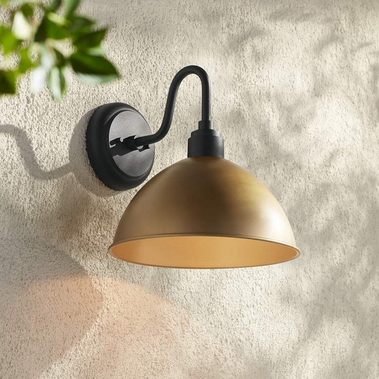 Image 2 Possini Euro Miles 12 1/2" High Black and Gold Outdoor Wall Light