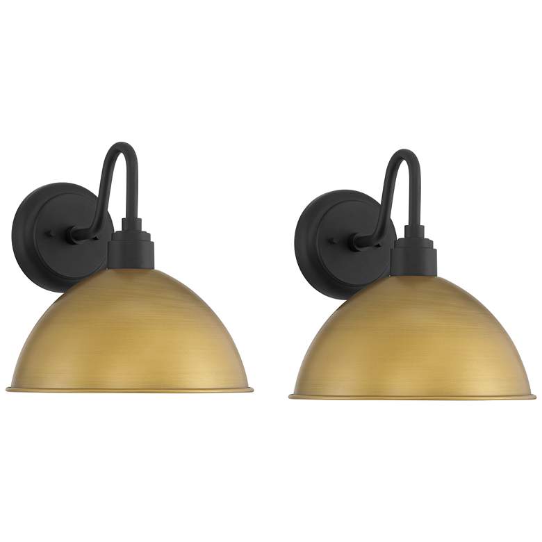 Image 2 Possini Euro Miles 12 1/2"H Black and Gold Outdoor Wall Light Set of 2