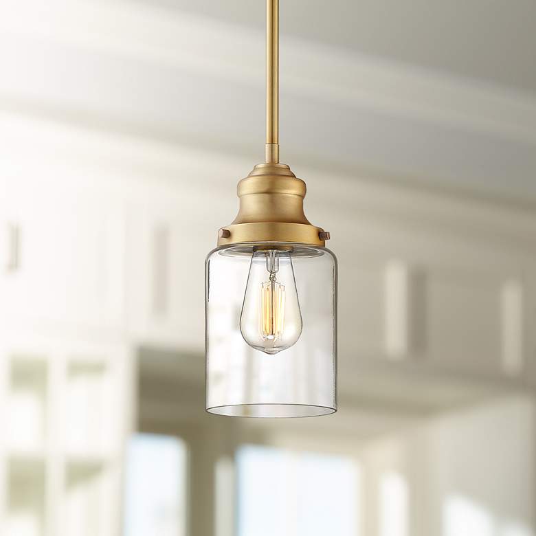 Image 1 Possini Euro Millican 5" Wide Warm Gold and Glass Mini Pendant Light