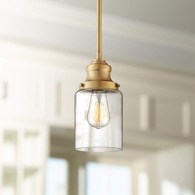 Image 1 Possini Euro Millican 5 inch Wide Warm Gold and Glass Mini Pendant Light