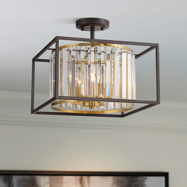 Image 1 Possini Euro Milne 14" Wide Metal and Crystal 4-Light Ceiling Light