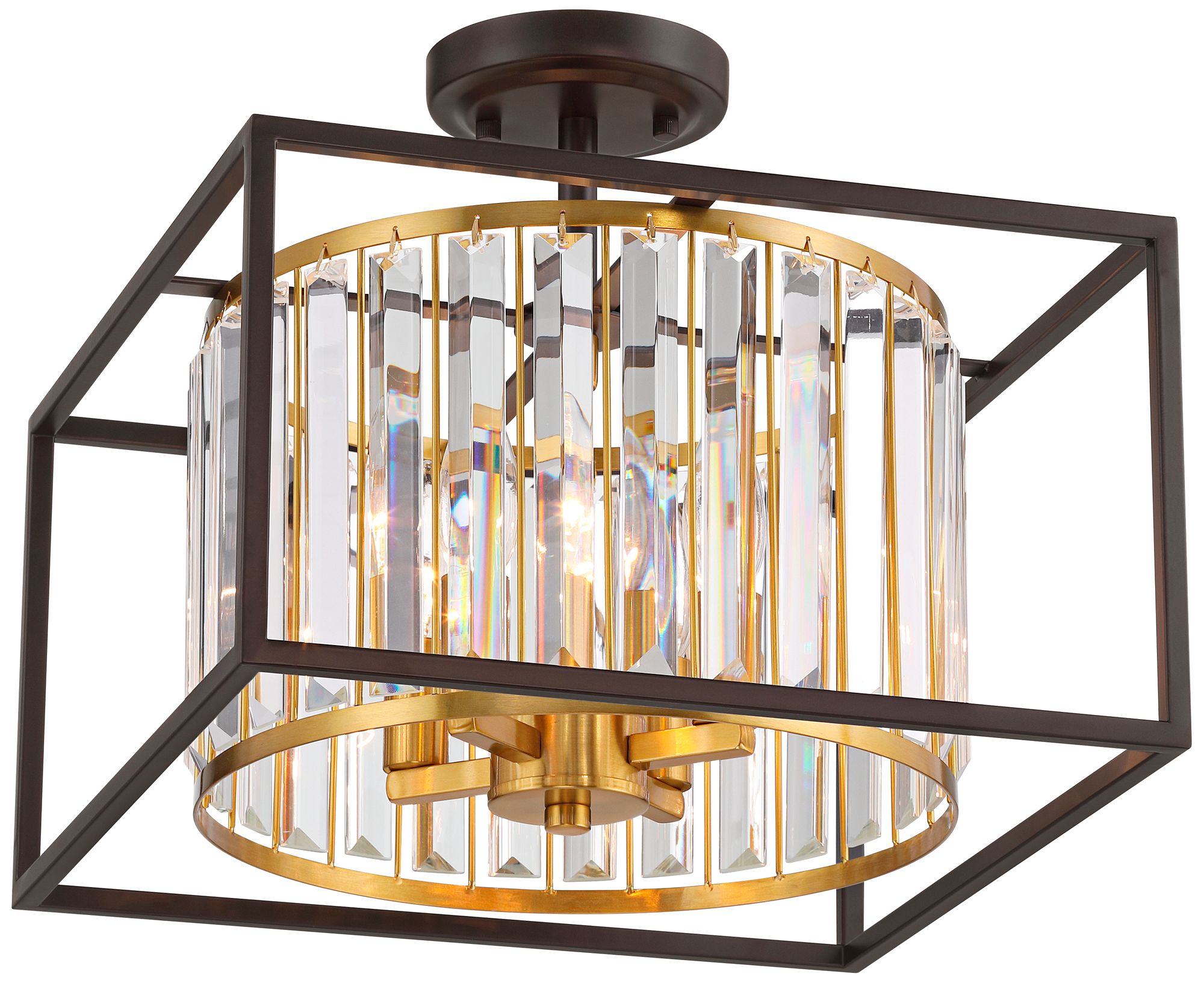 Watch A Video About the Milne 14 Wide Bronze and Brass 4 Light Ceiling Light