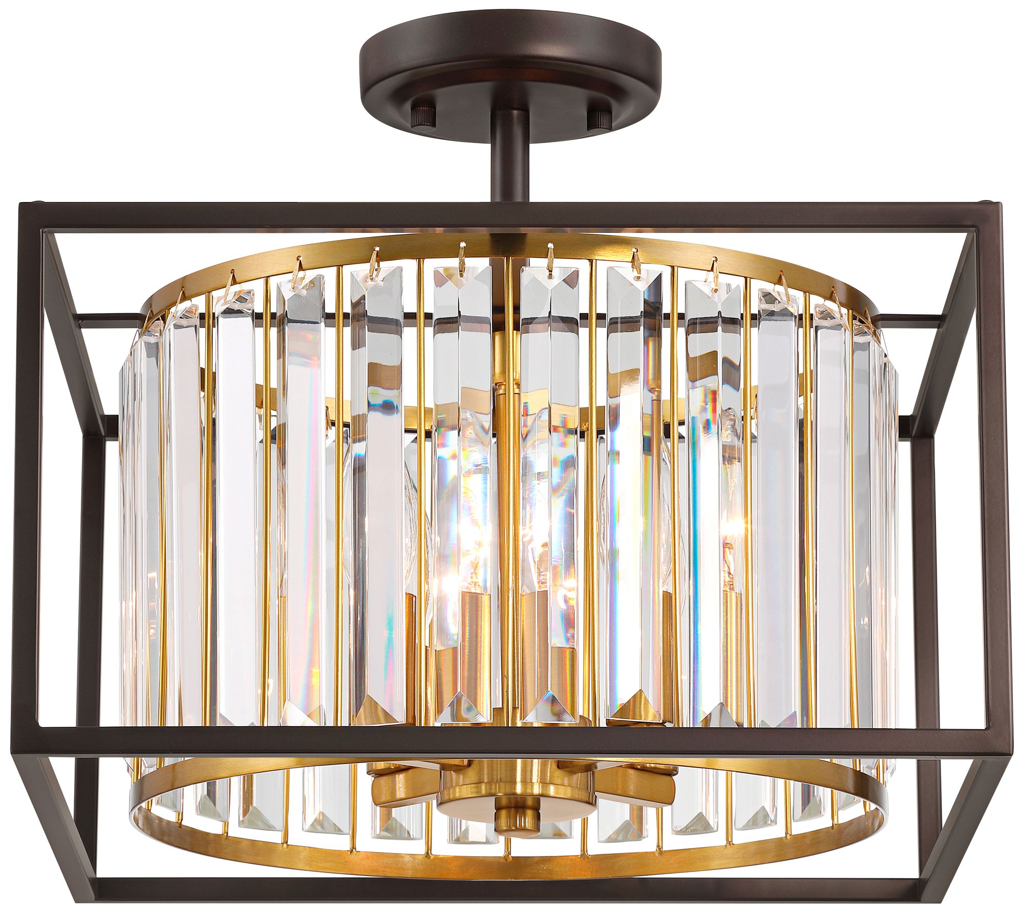 Watch A Video About the Milne 14 Wide Bronze and Brass 4 Light Ceiling Light