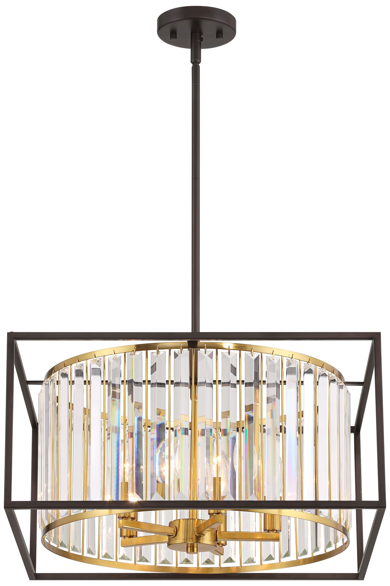 Watch A Video About the Milne Oiled Bronze and Burnished Brass 5 Light Pendant