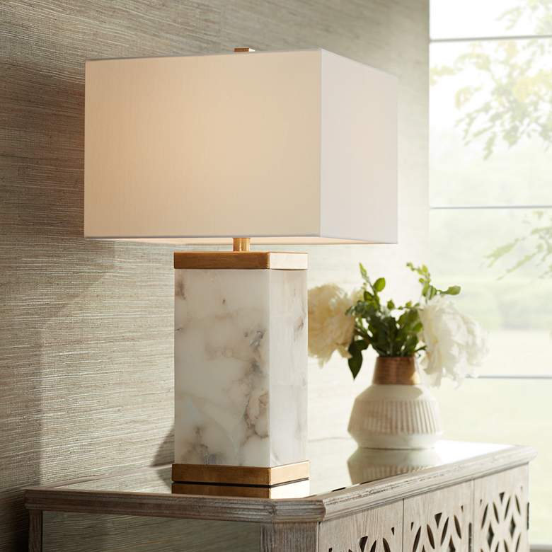 Possini Euro Mindy Alabaster Table Lamp with Night Light