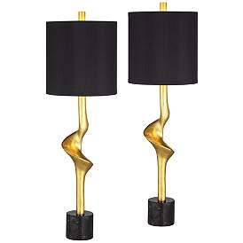 Image2 of Possini Euro Minerva Gold Leaf Black Table Lamps Set of 2