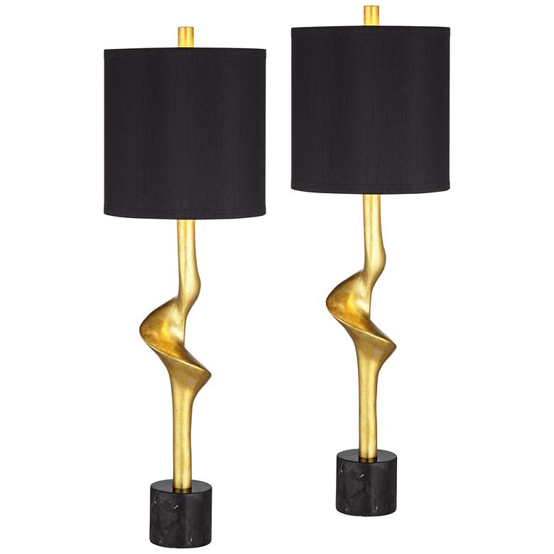Image 2 Possini Euro Minerva Gold Leaf Black Table Lamps Set of 2