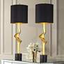 Possini Euro Minerva Gold Leaf Black Table Lamps Set of 2