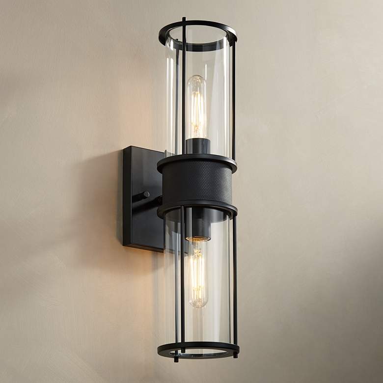 Image 1 Possini Euro Miranda 19 1/2 inch High Black 2-Light Wall Sconce