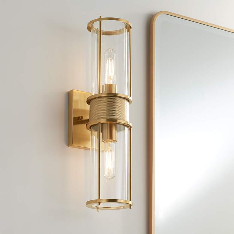 Image 1 Possini Euro Miranda 19 inch High Warm Brass 2-Light Wall Sconce