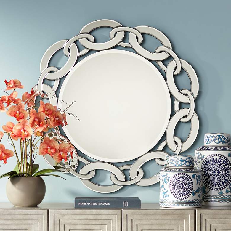 Image 1 Possini Euro Miranda Link Frame 30 3/4" Round Wall Mirror