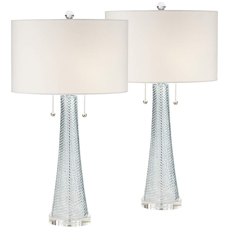 Image 2 Possini Euro Miriam 28 1/2" Swirl Blue Glass Coastal Lamps Set of 2