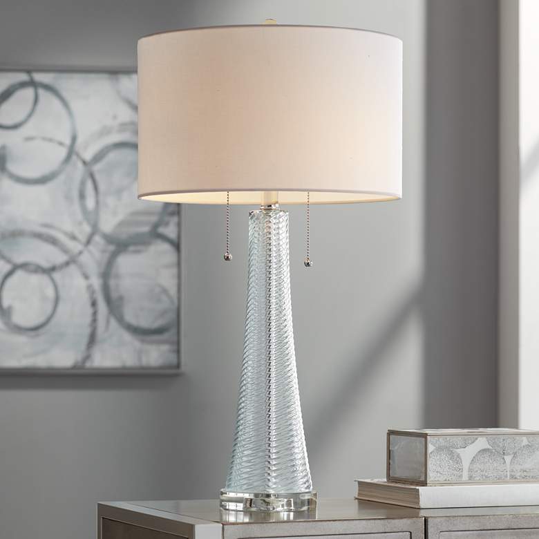 Image 1 Possini Euro Miriam 28 1/2" Swirl Blue Glass Coastal Modern Table Lamp