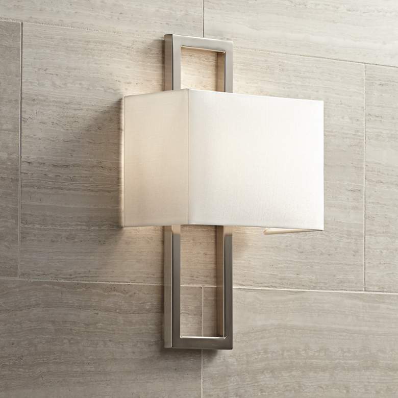Image 2 Possini Euro Modena 15 1/2 inch High Brushed Nickel Rectangle Wall Sconce