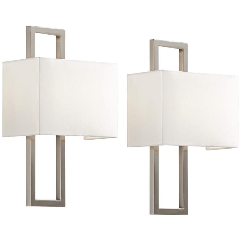 Image 2 Possini Euro Modena 15 1/2" High Brushed Nickel Wall Sconce Set of 2
