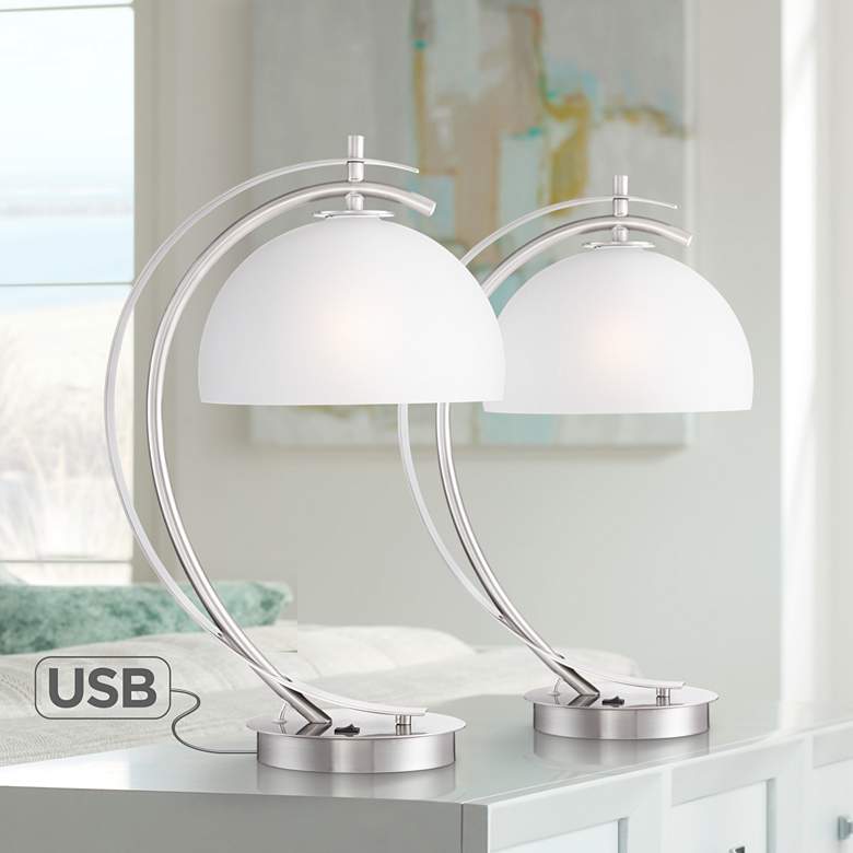 Possini Euro Modern Glass Dome USB Table Lamps Set of 2