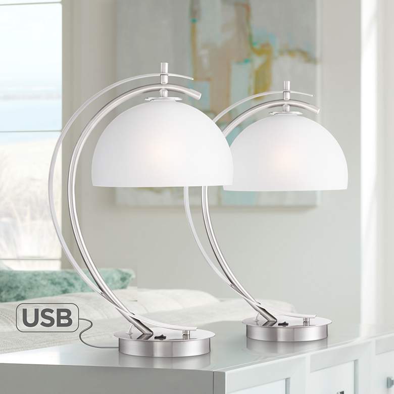 Image 1 Possini Euro Modern Glass Dome USB Table Lamps Set of 2