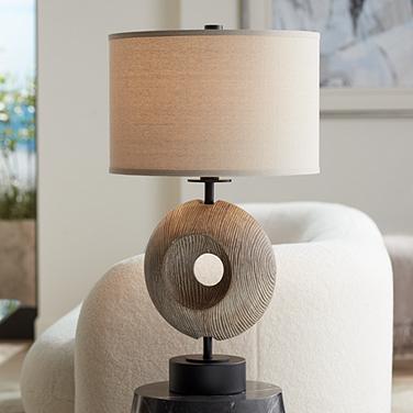 Possini Euro Modern Ring 30" High Coastal Faux Wood USB Table Lamp