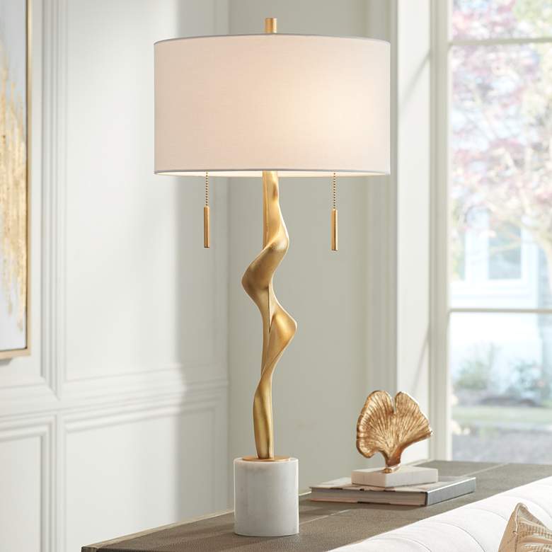 Image 1 Possini Euro Montrose 31 3/4" Marble and Gold Sculpture Table Lamp