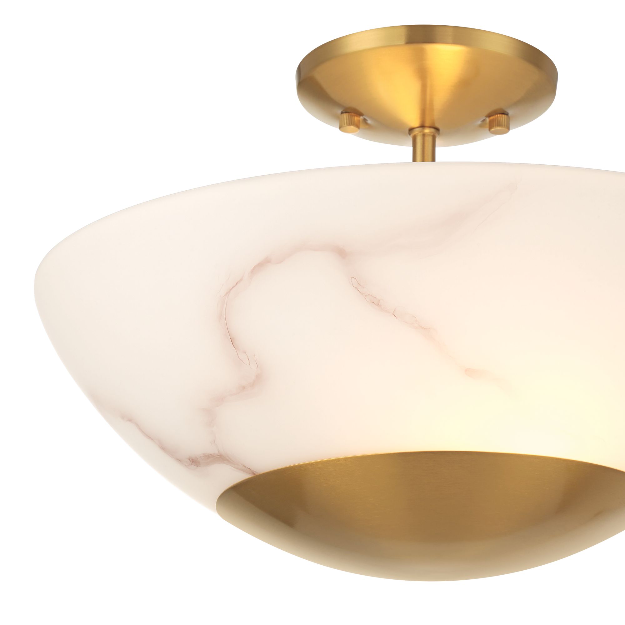 Image 3 Possini Euro Monza 14 1/2"W Brass Faux Alabaster 2-Light Ceiling Light more views