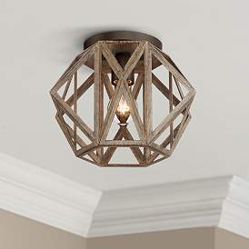 Image1 of Possini Euro Moorcroft 12 1/4" Wide Rustic Wood Finish Ceiling Light