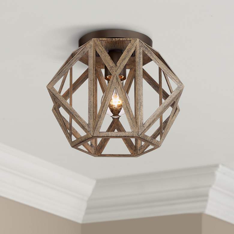 Image 1 Possini Euro Moorcroft 12 1/4 inch Wide Rustic Wood Finish Ceiling Light