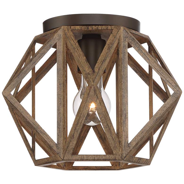 Image 5 Possini Euro Moorcroft 12 1/4" Wide Rustic Wood Finish Ceiling Light more views