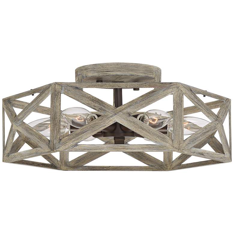 Image 2 Possini Euro Moorcroft 14 1/2" Geometric Wood Finish Ceiling Light