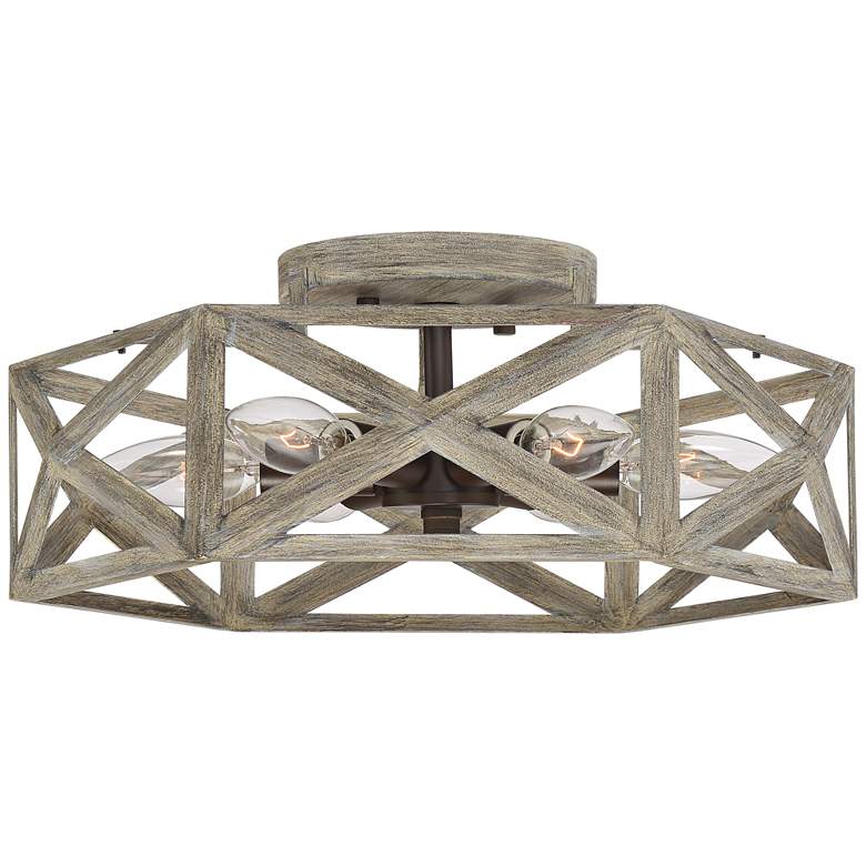 Image 2 Possini Euro Moorcroft 14 1/2 inch Geometric Wood Finish Ceiling Light