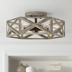 Image1 of Possini Euro Moorcroft 14 1/2" Geometric Wood Finish Ceiling Light