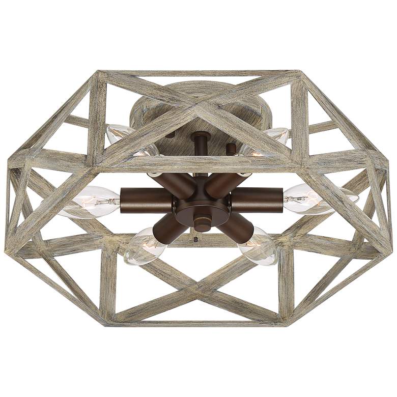 Image 7 Possini Euro Moorcroft 14 1/2" Geometric Wood Finish Ceiling Light more views