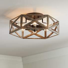 Image1 of Possini Euro Moorcroft 14 1/2" Wide Cage Dark Wood Ceiling Light